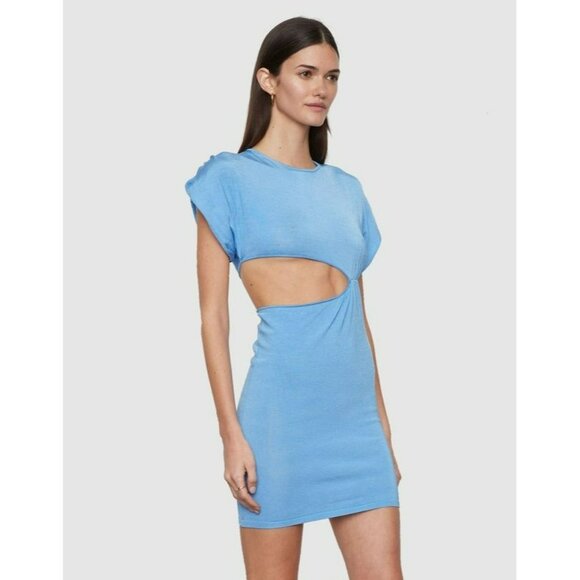 NEW Atoir Light Blue Mini Dress Short Sleeve Bodycon Side Cutout Sexy Casual - Picture 1 of 13